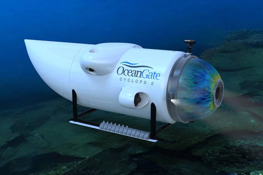 探险队将着手探索OceanGate载人潜水器独眼巨人2（Image：OceanGate）上的泰坦尼克号残骸地点，