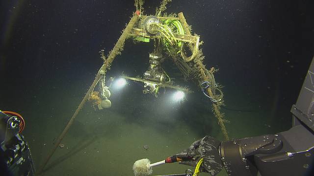 Plataforma de cámara biofouled en Barkley Canyon (Copyright: 2018 ONC / OET / Nautilus Live)