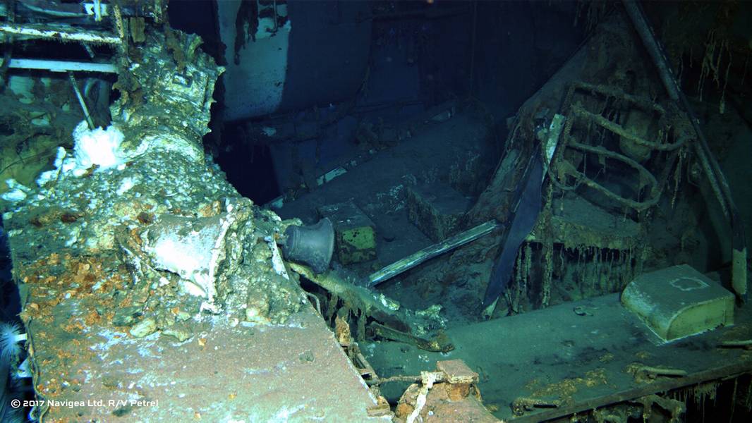 ROVから撮影した画像は、USSインディアナポリスの残骸を示しています（Paul G. Allenの写真提供）