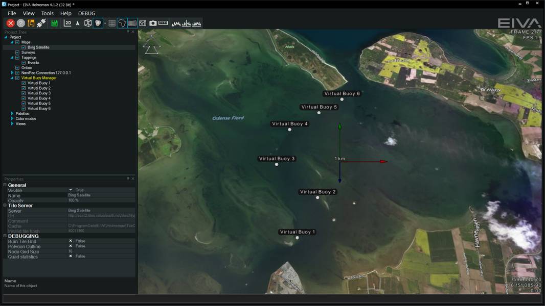 As bóias virtuais são colocadas em locais exatos através de uma exibição de mapa no software NaviSuite Perio (Imagem: EIVA)