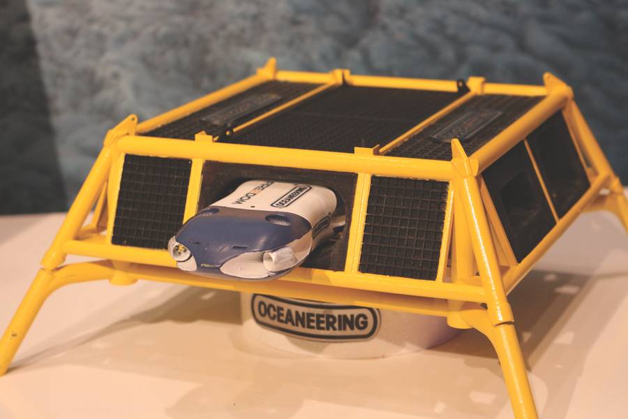 El concepto Freedom de Oceaneering, presentado en forma de modelo impreso en 3D en la conferencia de Subsea Valley en Oslo. (Foto: Elaine Maslin)