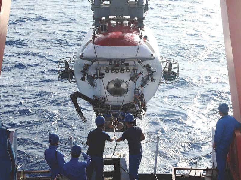 O submersível Jiaolong de 7.000 m (Imagem: Professor Cui Weicheng, Universidade do Oceano de Xangai)