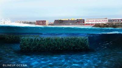 Simulación de los módulos UpBlock integrados para mejorar la resiliencia natural de una playa. © Lineup Ocean