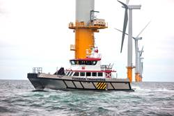 Un buque de servicio de parques eólicos en el mar (CRÉDITO: Blount)
