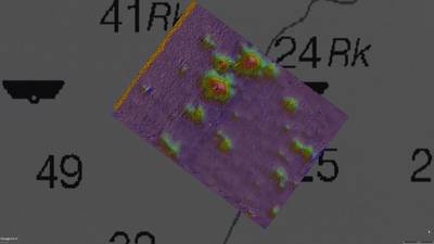 由L3 Iver UUV收集的ANTX测量区域数据（带磁力计覆盖的侧扫声纳马赛克）（图片：L3 OceanServer）