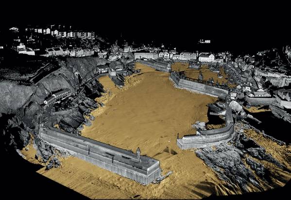新しいUltrabeam水路（Image：Ultrabeam Hydrographic）によって収集されたデータを使用して生成されたMevagissey Harborの3D画像