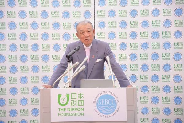 Yohei Sasakawa startet im Februar 2018 in Tokio die Betriebsphase des Projekts Nippon Foundation - GEBCO Seabed 2030. Foto: GEBCO Seabed 2030