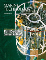 Marine Technology Magazine Cover Nov 2018 - Acoustic Doppler Sonar Technologies ADCPs and DVLs