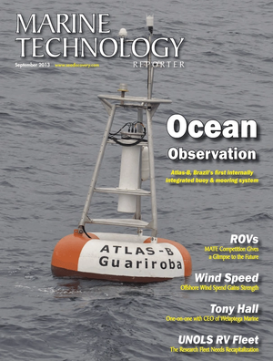 Marine Technology Magazine Cover Sep 2013 - Ocean Observation: Gliders, Buoys & Sub-Surface monitoring Networks