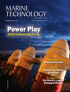 Marine Technology Magazine Cover Nov 2017 - Acoustic Doppler Sonar Technologies ADCP & DVLs