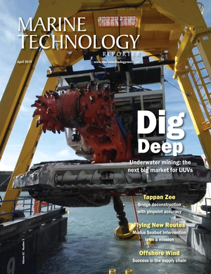 Marine Technology Magazine Cover Apr 2019 - Ocean Energy: Oil, Wind & Tidal