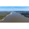 An aerial drone photo of the Mississippi River near Vicksburg, MS, looking Northeast at the I-20 bridge, the confluence of the Yazoo River is in the foreground. This picture was taken by a drone flown by Jim Alvis and Mike Manning of the USGS in the fall of 2016. (Jim Alvis and Mike Manning/USGS)
