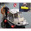 WJ Castle diver preparing to enter the water and track a cable with JW Fishers CT-1 cable tracker; Inset photo – Castle diver in water with CT-1 probe.