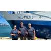 The KONGSBERG team dockside in Honolulu ahead of the NA178 expedition - Colleen Peters, Jørn Horvik, and Knut Terje will spend 14 days at sea testing the EM 304 MKII aboard E/V Nautilus (Credit: Kongsberg Maritime)
