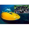Main photo - One of U-Boat Worx personal submarines, Inset photo – NCSU Robotics club with their Seawolf AUV and club president Matt Wiggins center holding JW Fishers pinger (Photo Credit: David Pearlman)