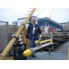 Martin Klein with a Klein  multibeam side scan sonar. “We were proud that side scan was able to finally replace the old wire drag technology.” (courtesy Martin Klein and the MIT Museum)