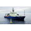 The research vessel Neil Armstrong arrived to recover a surface mooring that is part of the OOI Global Array in the Irminger Sea south of Greenland in 2016. (Photo by James Kuo, Woods Hole Oceanographic Institution)