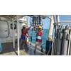 Scientists retrieve the CTD (conductivity, temperature, depth) sensor package after profiling dissolved oxygen at a station on the Shelfwide Hypoxia Cruise. (Image credit: Courtesy of Cassandra Glaspie/LSU)  
