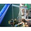 SeaRobotics’ HullBUG is lowered into the water for a field test.