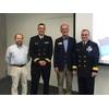 At the stakeholder meeting in Maine: Mark Kontio, Maine staff assistant for Congressman Bruce Poliquin; Lt. David Vejar, northeast navigation manager; Chris Rector, regional representative for Senator Angus King; Rear Adm. Shep Smith, director of Office of Coast Survey. (Photo: NOAA’s Office of Coast Survey)