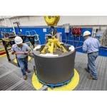 
SwRI’s new 30-inch pressure vessel takes roughly two minutes to close. Similar vessels can take 30 to 45 minutes. The vessel accommodates testing at pressures of up to 16,500 psig, simulating the deepest ocean regions. (Credit: SwRI)