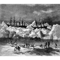 Abandonment of the whalers in the Arctic Ocean, September 1871, including the George, Gayhead, and Concordia. This illustation originally ran in Harper’s Weekly in 1871. (Credit: Robert Schwemmer Maritime Library)