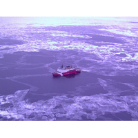 An aerial view of Coast Guard Cutter Healy in Arctic waters. Photo courtesy of NOAA.