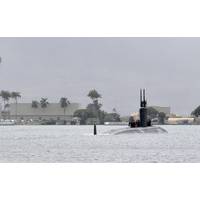 The Los Angeles-class fast attack submarine USS Santa Fe (SSN 763) departs Joint Base Pearl Harbor-Hickam for a deployment to the western Pacific. (U.S Navy photo by Mass Communication Specialist 2nd Class Steven Khor/Released)