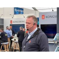 The announcment of the creation of Kongsberg Discovery was made by Stene Førsund, EVP Sales and Marketing, Global Sales and Marketing, Kongsberg Discovery, at the Ocean Business exhibition in Southampton, UK. Photo Greg Trauthwein