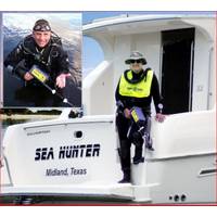 Bart McCollum with his JW Fishers Pulse 8X detector on the Sea Hunter, Inset photo – Bill Nichols with his Pulse 8X and recovered wedding ring.
