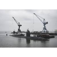USS Boise (SSN 764) arrives at Huntington Ingalls Industries’ Newport News Shipbuilding division to begin its 25-month extended engineering overhaul (Photo by Ashley Cowan/HII)