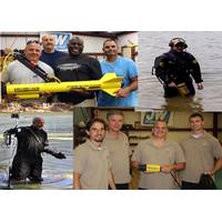 Clockwise from top left; Louisville Fire Dept dive team members with their Fisher side scan, Washtenaw County Sheriff’s diver with Pulse 8X, Rochester Police dive team member with their SCAN-650 sonar, Chief David Pease of REDS Team with Pulse 6X and recovered handgun. (Photo: JW Fishers)