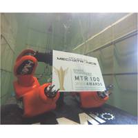 MTR does not present an “MTR100 Creative Photo” award, but if we did this year’s winner is Houston Mechatronics. Pictured is Houston Mechatronic’s Aquanaut in wet testing earlier this year holding it’s MTR100 ‘trophy’. (Photo: Houston Mechatronics)