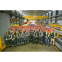 Employees at Vancouver Shipyards witness the first cut of steel on Seaspan’s second National Shipbuilding Strategy (NSS) ship, Canadian Coast Guard (CCG)’s second Offshore Fisheries Science Vessel (OFSV). Courtesy Seaspan
