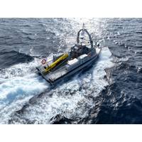 Exail has developed a modular LARS that can handle both AUVs and towed underwater vessels from an unmanned surface vessel. Credit: Exail