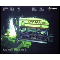 And FCV3000 ROV being monitored from another ROV during the spudding of a new well (photo courtesy of Fugro).