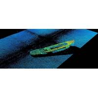 Figure 1: 3D sidescan image of the J.E. Boyden lying upright on the bottom of Lake Union as captured from the real-time 3DSS sonar display (Image: Ping DSP)