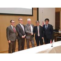 From left, Otto Malmgren, counsellor at Norwegian Embassy; Per Arve Frøyen, director of Innovation Norway Japan; Morten Lind-Olsen, CEO of Dualog; Hideki Suzuki, corporate officer at NYK; Hideyuki Ando, senior general manager of MTI. Photo: Dualog