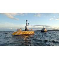 The GEBCO-NF Alumni team concept sets sail from Horten, Norway, on the first of three 24-hour sea-trials. The team observed the successful round of tests from a guard vessel, seen here behind USV-Maxlimer. (Photo: GEBCO)