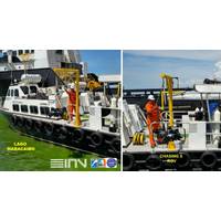 An INMARVENCO C.A. crew deploys a CHASING X industrial ROV from the support vessel Lupara II during an underwater pipeline inspection in Lake Maracaibo, Venezuela.Courtesy of INMARVENCO C.A. and CHASING.