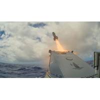 A Lockheed Martin Joint Air-to-Ground Missile is fired from a Saildrone Surveyor USV during the US Navy’s Rim of the Pacific (RIMPAC) exercise.
Image courtesy Saildrone