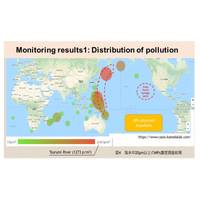 By measuring the concentration of microplastics in the samples, a pollution-concentration distribution has been created. Image Courtesy of Chiba Institute of Technology/NYK