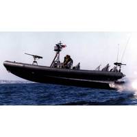 Naval Special Warfare (NSW) 11-meter Rigid-Hull Inflatable Boat (RIB) during a training exercise conducted by Naval Amphibious Base (NAB) Coronado, San Diego. The airborne launch shown here is not uncommon for such craft.  Landings are characterized by high-acceleration impacts that may be damaging to structure, mechanical and electrical systems, and people. (U.S. Navy photo)