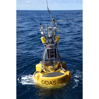 THE PAP Observatory buoy on the ocean surface (Photo: NOC)