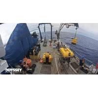 Odyssey Marine Exploration successfully deployed two Autonomous Benthic Mini Landers (ABML) in the Cook Islands’ Exclusive Economic Zone. The systems, engineered by Develogic GmbH for Odyssey, will collect in situ environmental data from ~4,900 meters depth to build long-term datasets supporting the Cook Islands Seabed Minerals Authority’s scientific and environmental management programs. © Odyssey Marine Exploration