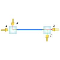A set of paired BiDi modules transmitting data over a single fiber at two different wavelengths.