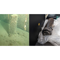 Photos of the object near the Nord Stream 2 pipeline – on the seabed and after the retrieval. Credit: Danish Ministry of Defence
