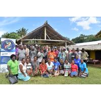 BMT scientist Dr Beth Toki (back, fourth from right) met with government officials and community stakeholders at Barana Village, on the outskirts of Honiara Photo BMT