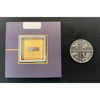 A single photon avalanche diode (SPAD) sensor from the University of Edinburgh, with a five pence coin for scale. (Image: Sonardyne)