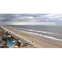 A storm rolls in over Daytona Beach, Fla. Accurate coastal and ocean data and information help resilient communities prepare for and mitigate hazards like beach erosion and coastal flooding, and to prevent loss of human life. (Image credit: NOAA)
